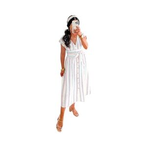 The Loft Tie Waist Striped Midi Dress​
